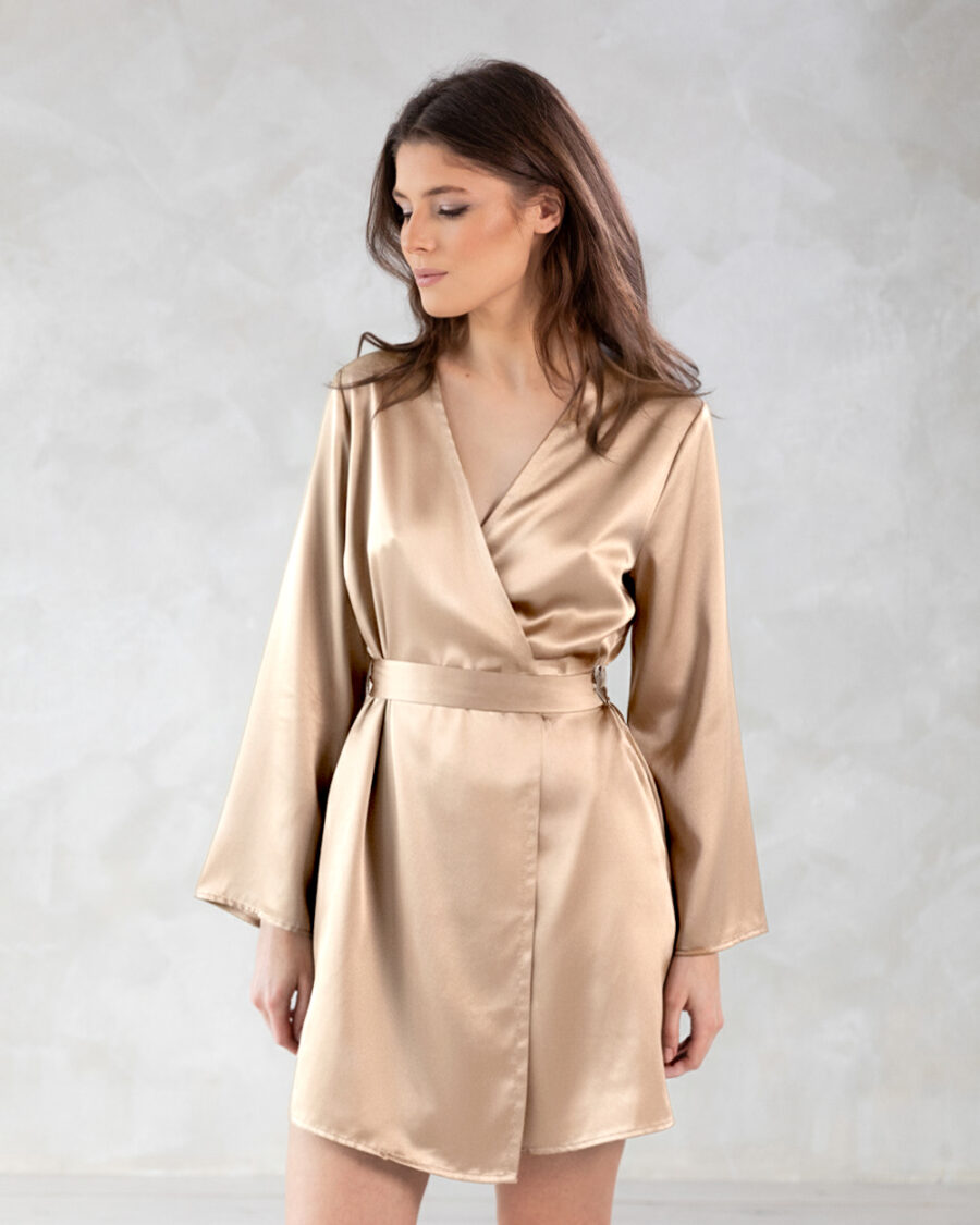 Siidist hommikumantel beežikas kuldne