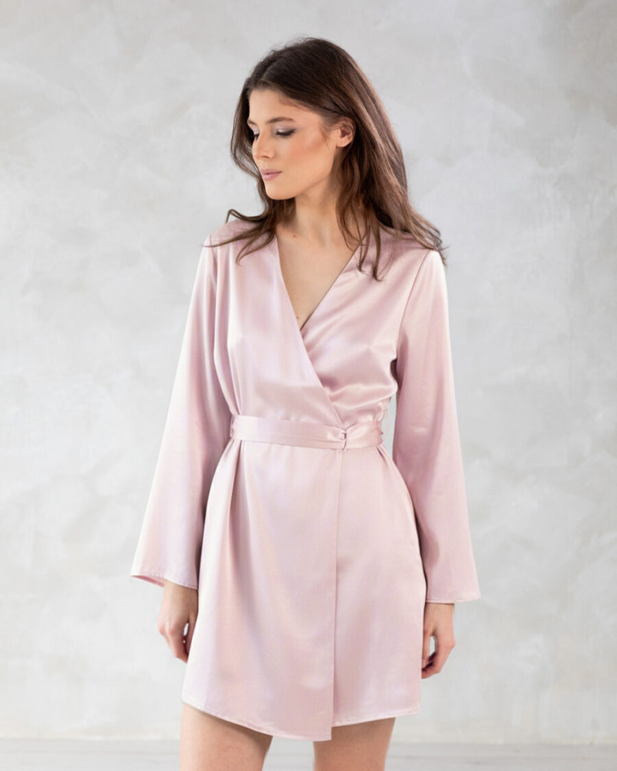 Siidist hommikumantel roosa