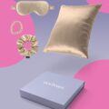 Kinkekomplekt - Siidist padjapüür lukuga + magamismask + scrunchie + mini juuksekumm kinkekarbis