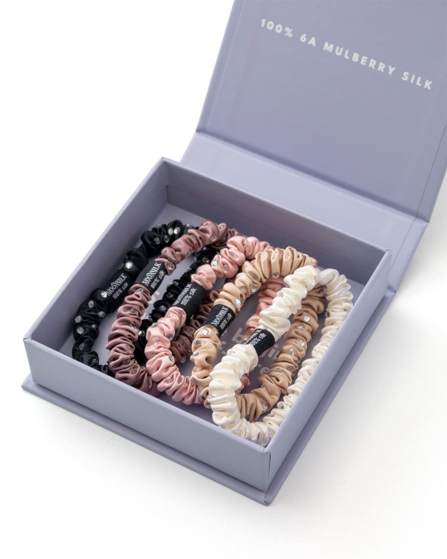 000-_0012_set valkoinen Mini hiusnauhasetti silkkikivillä (5 kpl)