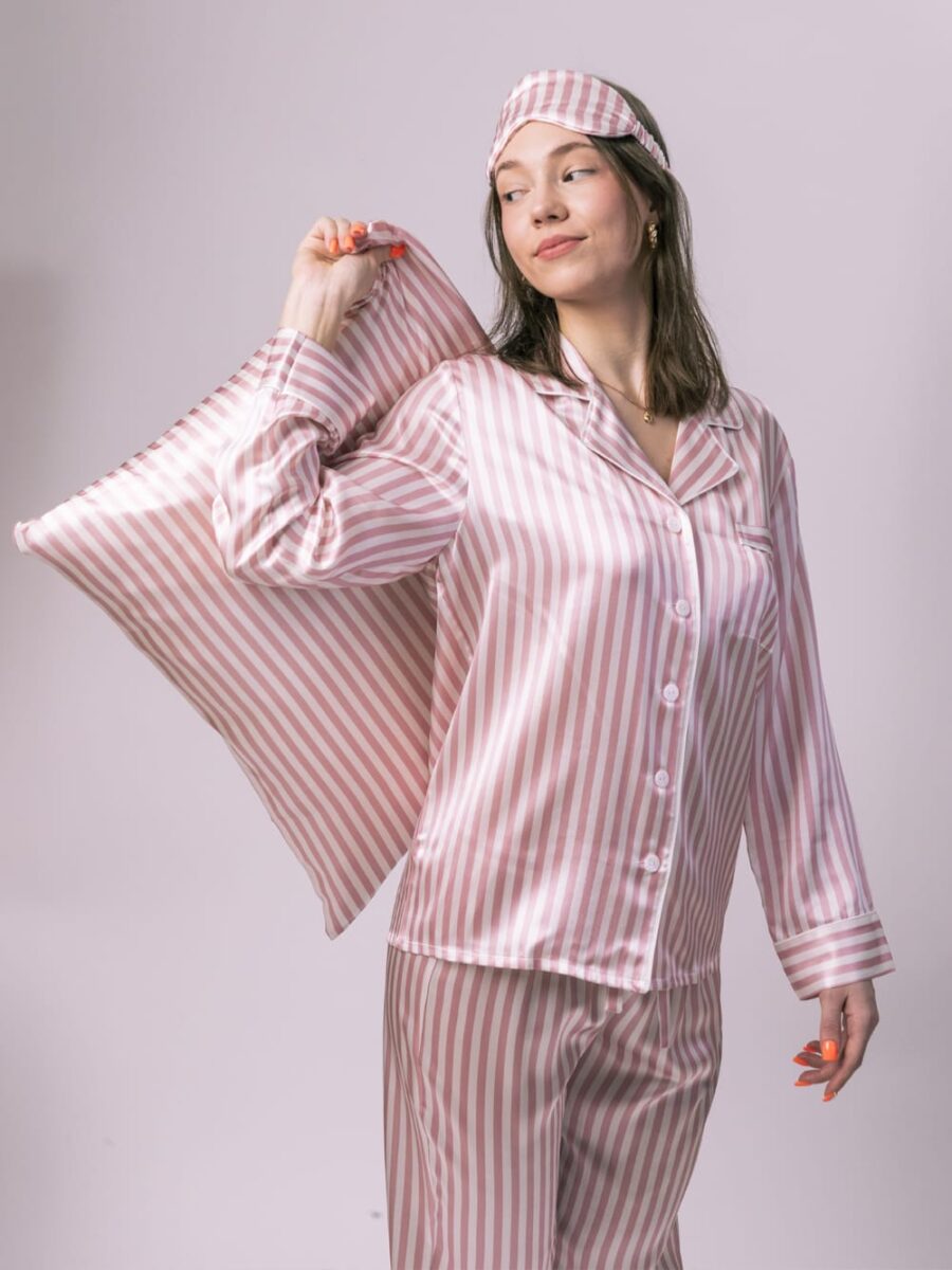 Sidestripe cushion cover Pink striped silk pillowcase with zip