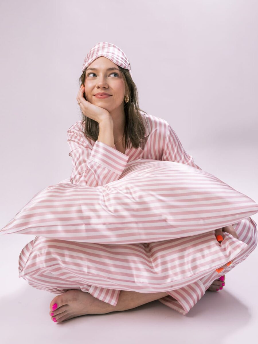striped pyjamas 4 Pink striped silk pillowcase with zip